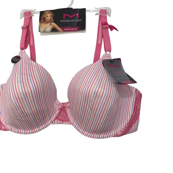 Maidenform One Fab Fit Women 40D T-Shirt Bra No-Slip Straps Pink Striped Stretch - Picture 10 of 10